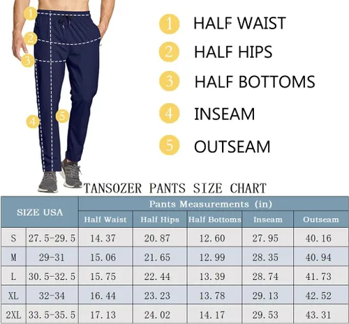 Miniatura 6 de Tansozer Men's Sweatpants Zipper Pockets Hiking Pants Lightweight Quick Dry for Athletic Jogging Workout Running Gym Travel
