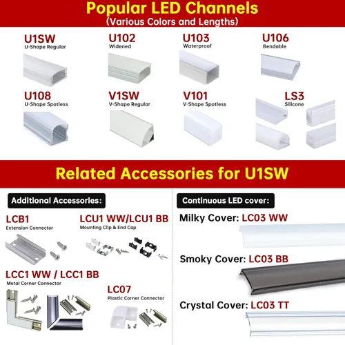 Miniatura 5 de Muzata Paquete de 20 conectores de extensión para canal LED para Muzata U1SW U101 U107 U108 0.669 in de ancho en forma de U canal LED para una