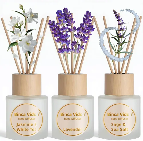 Miniatura 11 de Juego de difusores de varillas, difusores de aceite esencial con fragancia de bergamota, vainilla, lavanda y jazmín para dormitorio, sala de estar