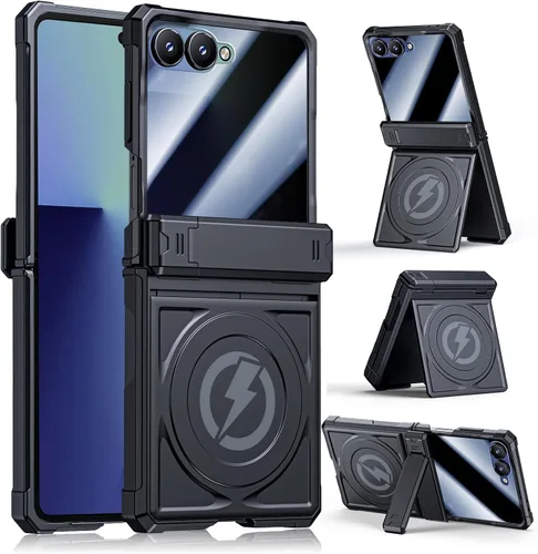 Miniatura 9 de Funda magnética para Samsung Z-Flip-7: funda protectora de grado militar de cuerpo completo [compatible con Magsafe ] [Soporte doble] Funda Negro