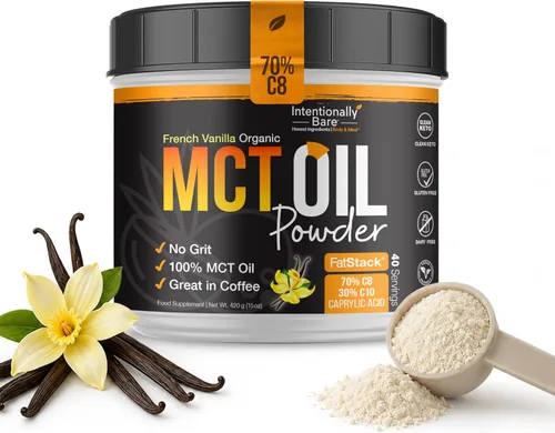 Miniatura 7 de Intentionally Bare Aceite orgánico MCT en polvo - 70% C8 y 30% C10 - Crema de café MCT con fibra prebiótica - Polvo de aceite de coco para energía