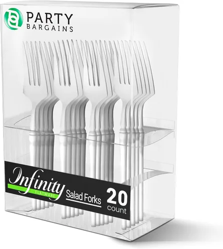 Miniatura 10 de Party Bargains Juego de cubiertos negros de plástico desechable, utensilios de diseño moderno infinito, paquete de 40: 16 tenedores, 8 cuchillos, 16