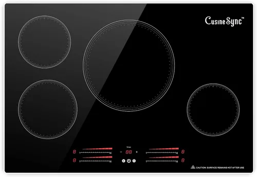 Placa de inducción de 30 pulgadas, placa de cocina eléctrica de 4 quemadores con 9 niveles de potencia, control táctil, temporizador, bloqueo