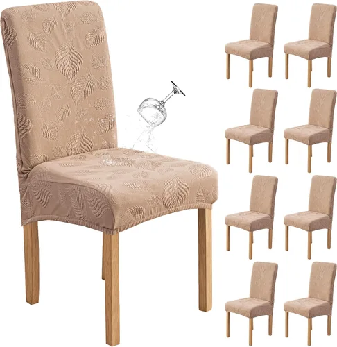 Miniatura 21 de Genina Juego de 2 fundas impermeables para sillas de comedor, fundas elásticas para sillas de comedor con hojas jacquard, protectores extraíbles