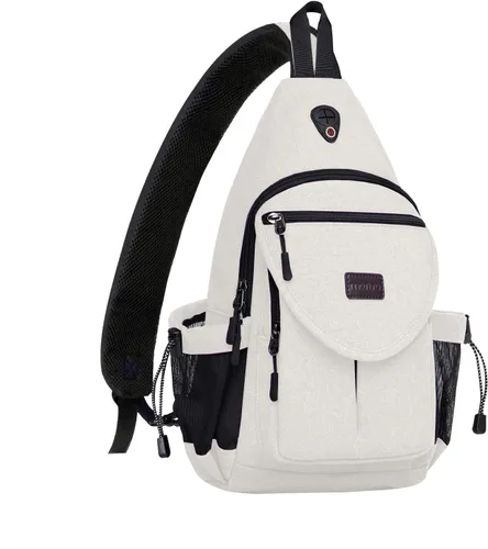 MOSISO - Mochila bandolera/cruzada de lona para senderismo con bolsillo antirrobo Blanco perla
