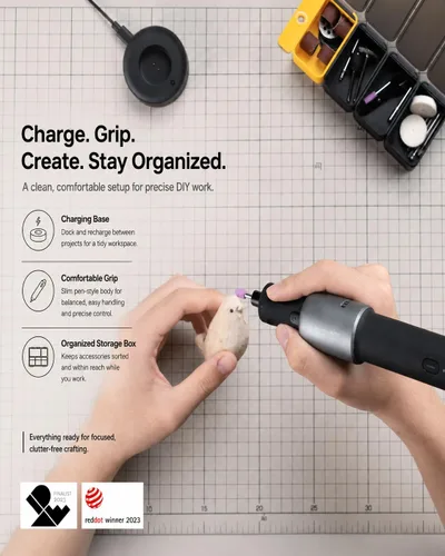 Miniatura 4 de HOTO Kit de herramientas rotativas inalámbricas 35 en 1, motor fuerte, 25000 rpm, bolígrafo de grabado potente de 5 velocidades variables, luz LED
