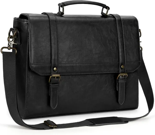 Bolso de mensajero IGOLUMON para hombres de 15.6 pulgadas, bolso de cuero vintage impermeable para computadora, maletín para hombres, bolso grande