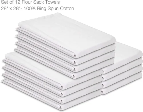 Miniatura 3 de Harina Sack - Toallas de cocina blancas – Paquete de 12 – 28 x 28 pulgadas – Toalla de cocina suave y absorbente – Toallas de barra de 100% algodón