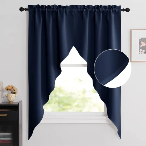 Miniatura 35 de NICETOWN Home Fashion - Cortinas de cocina con bolsillo para poste, cenefa festoneada a medida, cenefa festoneada sólida para ventana de Marrón