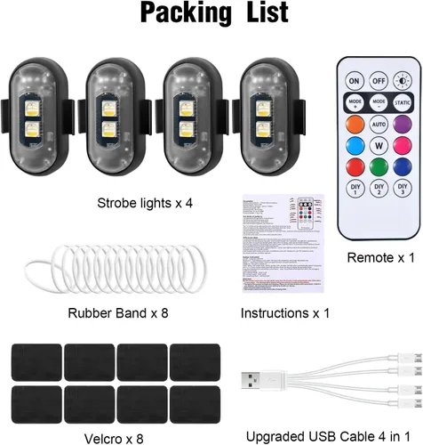 Miniatura 7 de 4 luces estroboscópicas LED inalámbricas con control remoto, 8 colores recargables, luces LED anticolisión, luces de advertencia de emergencia