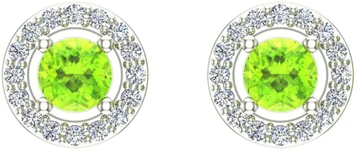 Miniatura 3 de Aretes de diamantes de peridoto de oro de 14 quilates, aretes de halo de piedra natal de agosto