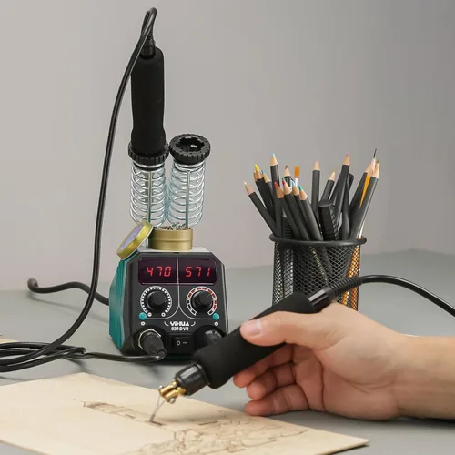 Miniatura 8 de Estación de herramienta de pirografía YIHUA 939D-VII, kit de pluma de quema de madera 2 en 1 de punto sólido 200~480°C
