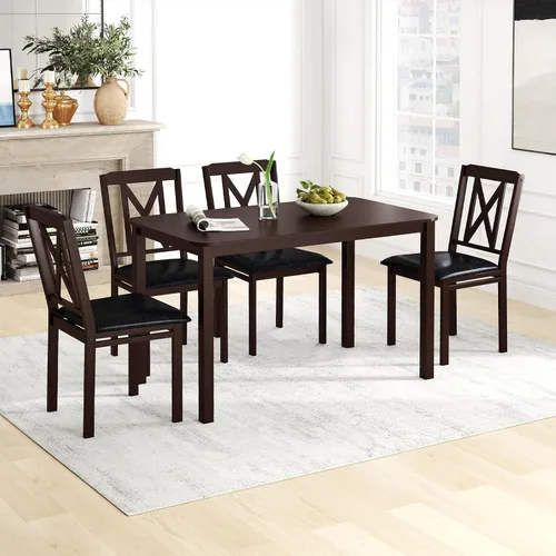 Miniatura 8 de Giantex Juego de mesa de comedor de 5 piezas para 4, mesa de cocina rectangular de 47 pulgadas y 4 sillas con patas de madera de goma, asiento