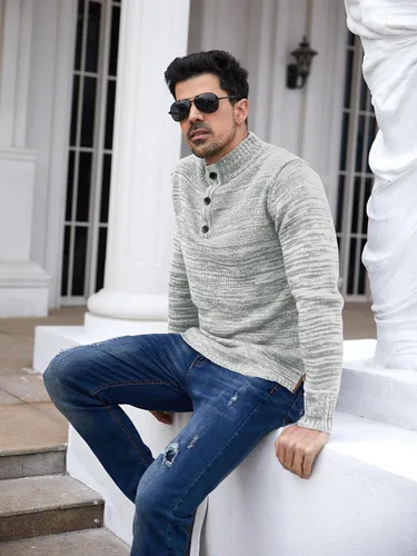 Miniatura 4 de Aoysky Men's Stand Collar Sweater Thermal Button Pullover Sweater Tops Henley Knit Sweaters