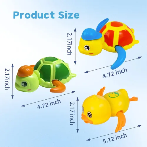 Miniatura 6 de Cuterabit Juguetes de baño para bebés, tortuga y pato flotantes de cuerda para natación, juguetes para la bañera, juguetes de piscina, juguetes