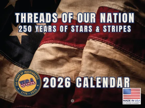 Calendario mensual de pared 2026 con hilo de bandera de Estados Unidos 250 aniversario 1776 de 12 meses, fabricado en Estados Unidos