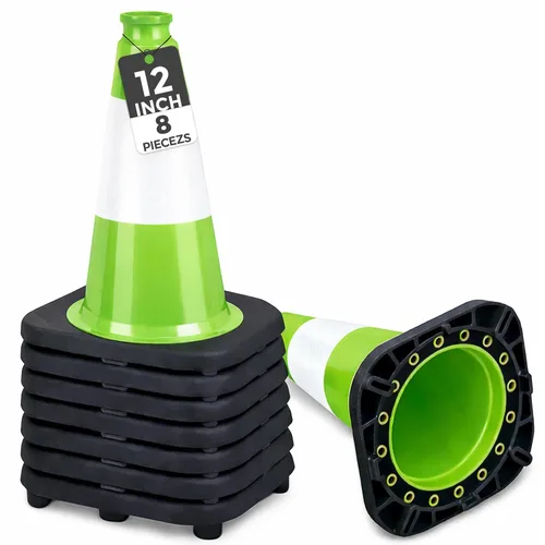 Miniatura 40 de BESEA Paquete de 4 conos de tráfico azules de 12 pulgadas con collar reflectante de 4 pulgadas, conos de seguridad de PVC resistentes con base