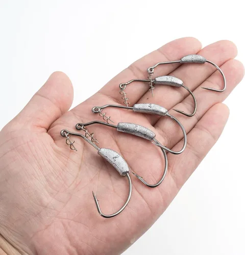 Miniatura 8 de Dr.Fish Paquete de 20 ganchos de cebo de natación con peso con muelle de resorte, ganchos de gusano sin malezas, curvados redondos, pesca de lubina