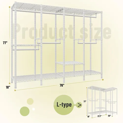 Miniatura 17 de Raybee Perchero para ropa con cubierta, perchero para colgar ropa, armario portátil, ajustable, 1150LBS, 18" de profundidad x 76" de ancho x 77