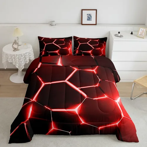 Miniatura 38 de Feelyou Juego de edredón de nido de abeja, edredón hexagonal rojo degradado para niños, niñas, adolescentes, juego de ropa de cama geométrico, Multi