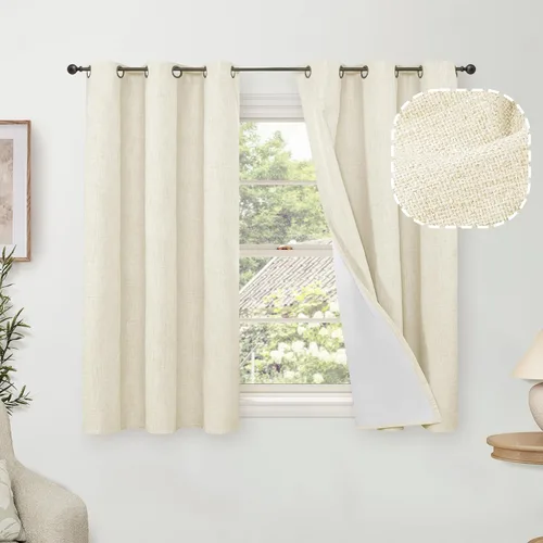 Miniatura 52 de Cortinas Opacas de Lino Azul Bebé para Guardería de 40 Pulgadas de Largo, 2 Paneles, Cortinas Cortas con Aislamiento Térmico Boho de Bloqueo Total