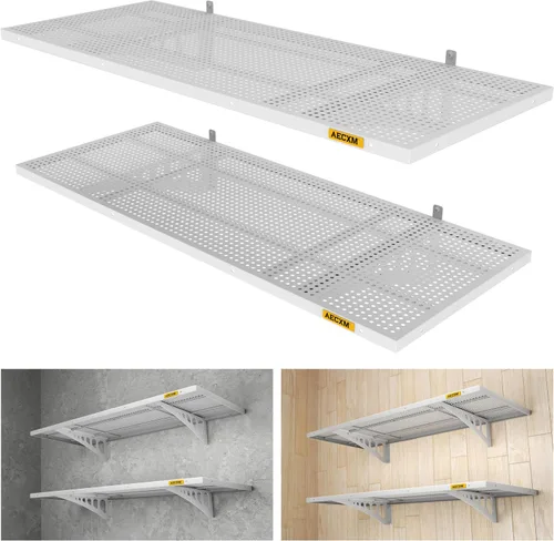 Miniatura 9 de Aecxm Paquete de 2 estantes de pared de garaje ajustables de 1.64x4 pies con capacidad de carga de 560 libras, estante de almacenamiento montado