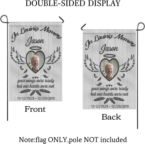 Miniatura 3 de Bandera conmemorativa personalizada para jardín, en memoria amorosa, bandera de condolencias personalizada con nombre y fecha de foto, banderas