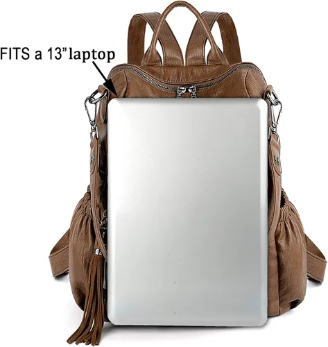 Miniatura 7 de UTO Mochila de cuero vegano para mujer, diseño de moda, convertible con borla, para viajes, con borla