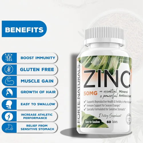 Miniatura 3 de Tabletas de zinc de 50 mg para estómagos sensibles, fórmula de suplemento suave sin náuseas para usuarios de GLP1 Fácil de tolerar, fabricado