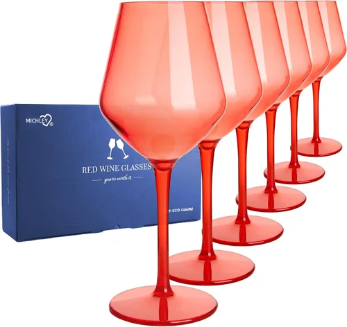 Miniatura 9 de MICHLEY Juego de 6 copas de vino de colores de tallo largo, color rojo y blanco, cristalería de plástico de tritán, regalo de 15 onzas para fiestas