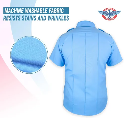 Miniatura 3 de First Class camisa celeste manga corta para uniforme 100 % de poliéster para hombre