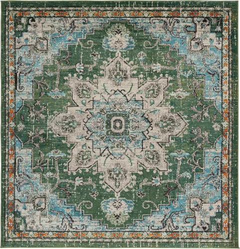 Miniatura 101 de Safavieh Madison Collection (MAD473M) Tapete redondo de 4 pies, azul y azul claro, diseño chic y bohemio desgastado de medallón, no pierde fibras