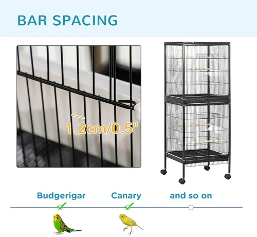 Miniatura 6 de PawHut Jaula grande para pájaros con 1.7 pies de ancho para envergadura, pajarero para interiores con diseño de varias puertas, apto para canario
