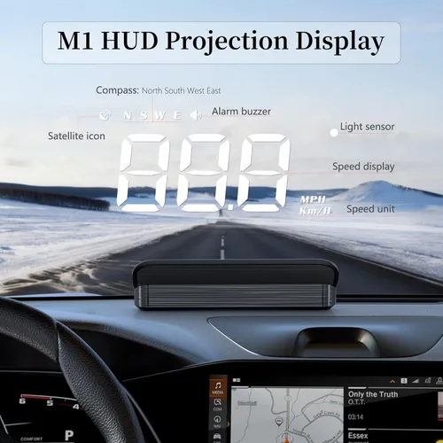 Miniatura 2 de AZIJYV Pantalla frontal para automóviles, proyector de velocímetro de parabrisas HUD M1white, velocímetro digital para automóvil con velocidad