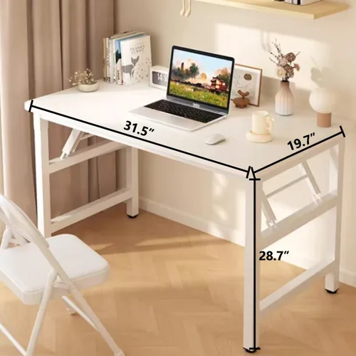 Miniatura 2 de Mesa plegable de 31.5 pulgadas, escritorios plegables cuadrados para espacios pequeños, escritorio plegable pequeño sin montaje, negro.