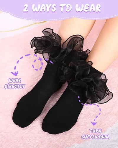 Miniatura 3 de Witwot Calcetines para niña pequeña con volantes grandes de encaje con volantes
