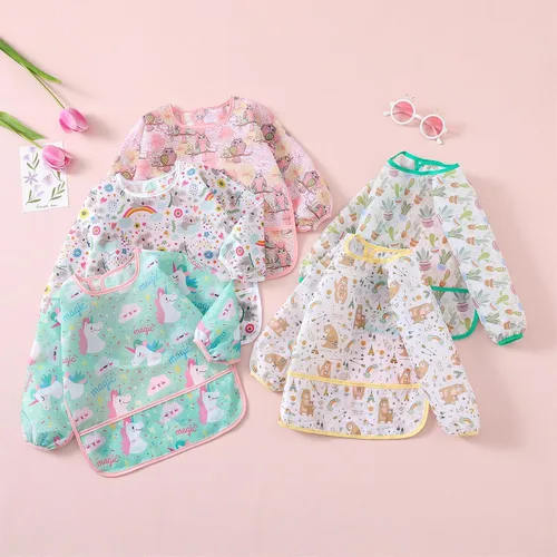 Miniatura 6 de Baberos de manga larga HaimoBurg, paquete de 5, baberos ligeros impermeables para bebés y niños pequeños de 6 a 30 meses 5 Pacs Set C