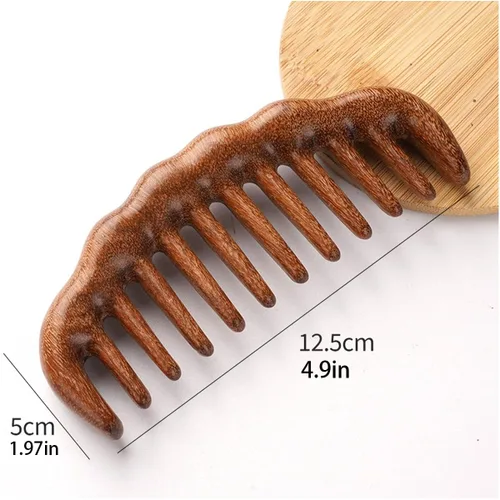Miniatura 2 de Peine de madera para el cabello, peine rizador, peines de masaje de dientes anchos, marrón, 1 paquete (talla A1)