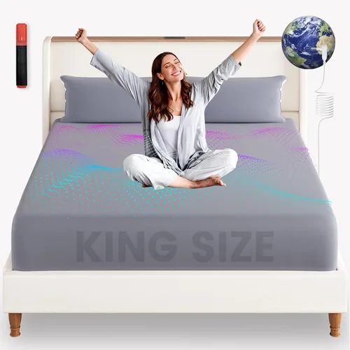 LARMACE Grounding Sheets - Sábanas tamaño King, 12% fibra de plata pura y 88% algodón orgánico, sábanas de tierra – Sábanas con infusión de plata