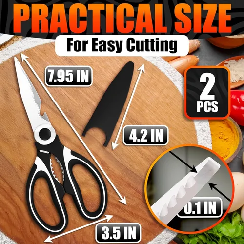 Miniatura 2 de 2 piezas de tijeras de cocina resistentes para alimentos – Tijeras de cocina de acero inoxidable 5 en 1 con abridor de botellas, mangos