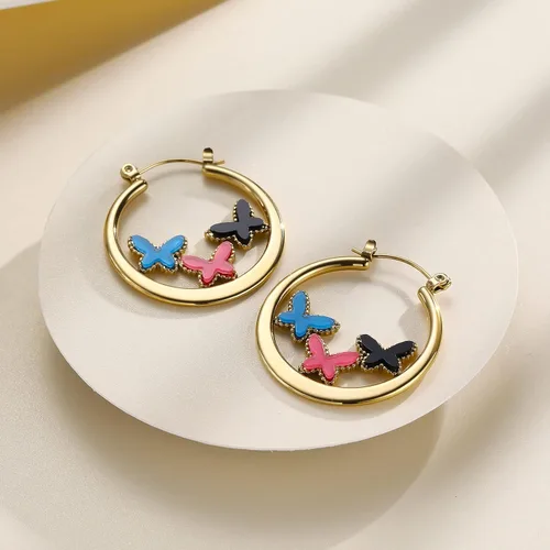 Miniatura 3 de Aretes de aro, aretes de acero inoxidable chapados en oro personalizado, Acero inoxidable, Sin gemas.