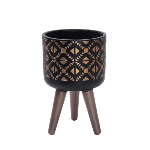 Miniatura 14 de D'vine Dev Maceta de 12 pulgadas con soporte, maceta alta de mediados de siglo con patas para plantas de interior, bronce/negro, 88-G-C-6