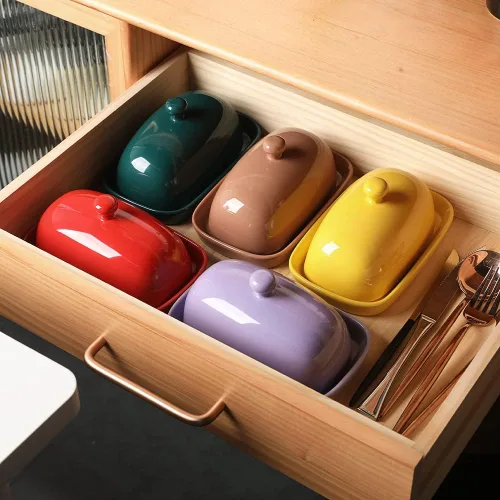 Miniatura 5 de Sweejar - Mantequillera de cerámica con tapa para encimera, mantequera de porcelana con asa de perilla, recipiente de mantequilla para mantequilla