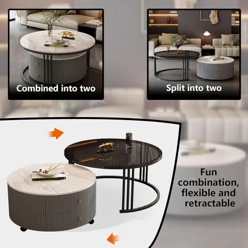 Miniatura 4 de Mesa de centro redonda anidable, mesas de centro redondas con almacenamiento para sala de estar, mesa de centro para sala minimalista, mesa