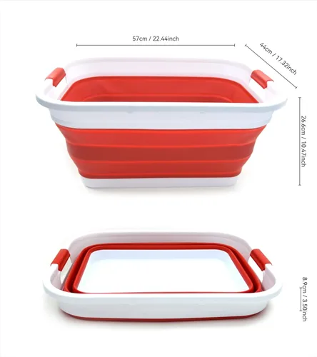 Miniatura 3 de SAMMART Cesta de lavandería de plástico plegable de 41L (10.8 galones) - Contenedor/Organizador de almacenamiento plegable emergente - Tina de Rojo