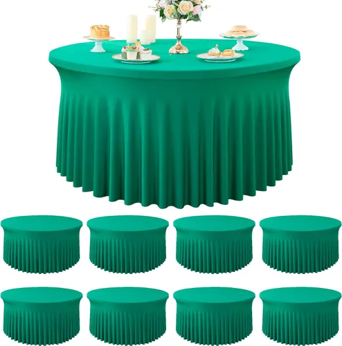 Miniatura 17 de Paquete de 6 manteles redondos de elastano azul bebé para mesa de 60 pulgadas, manteles elásticos de 120 pulgadas ajustables de 5 pies, manteles