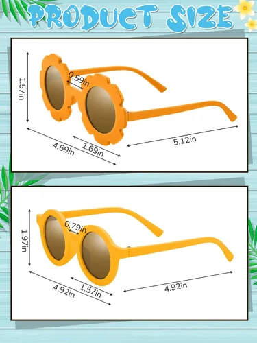 Miniatura 2 de Dunzy 24 pares de lentes de sol redondos de flores y retro redondos para niños, gafas de girasol para exteriores, playa, deportes
