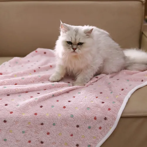 Miniatura 7 de 1 paquete de 3 mantas súper suaves con patrón de puntos para mascotas, manta de franela para perro, cachorro, gato, beige, marrón/rosa, talla S