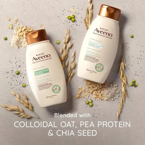 Miniatura 5 de Aveeno Strength & Length - Acondicionador de mezcla de proteínas vegetales, fórmula vegana para cabello fuerte y saludable, blanco, sin perfume, 12
