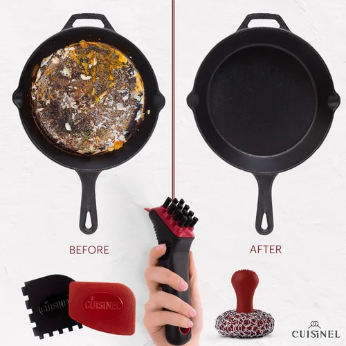 Miniatura 2 de Cuisinel Depurador de malla de hierro fundido + cepillo de limpieza + raspadores de sartén y parrilla - El kit de limpieza de sartén y parrilla